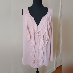 WHBM Sleeveless Chiffon Blush Pink Ruffle Front  Blouse. Size XL